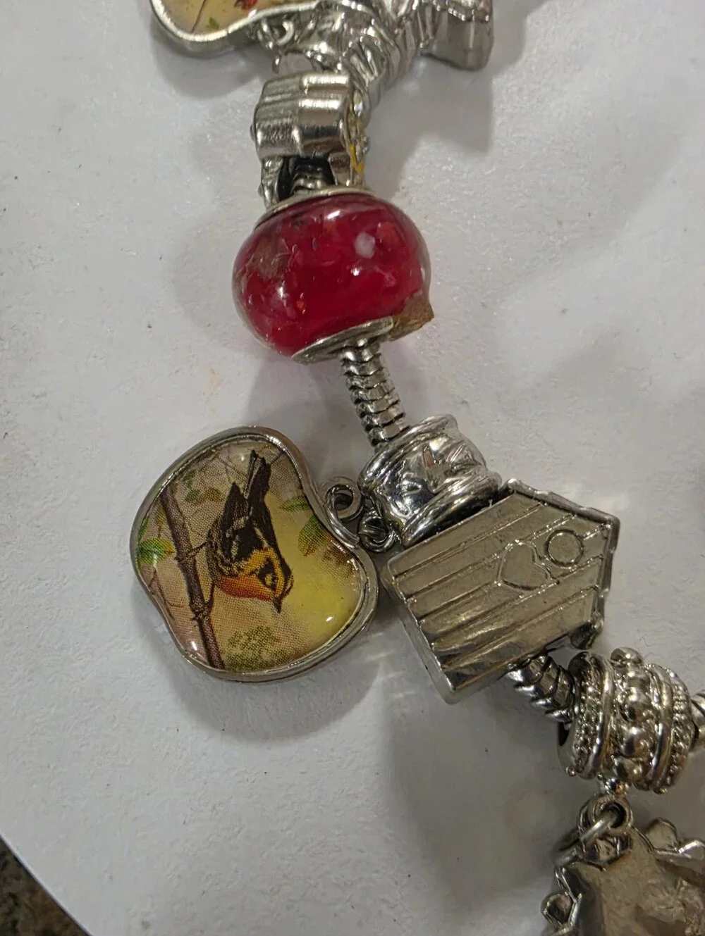 Vintage Charm Bracelet With Bird Charms & 925 Accent Charms.